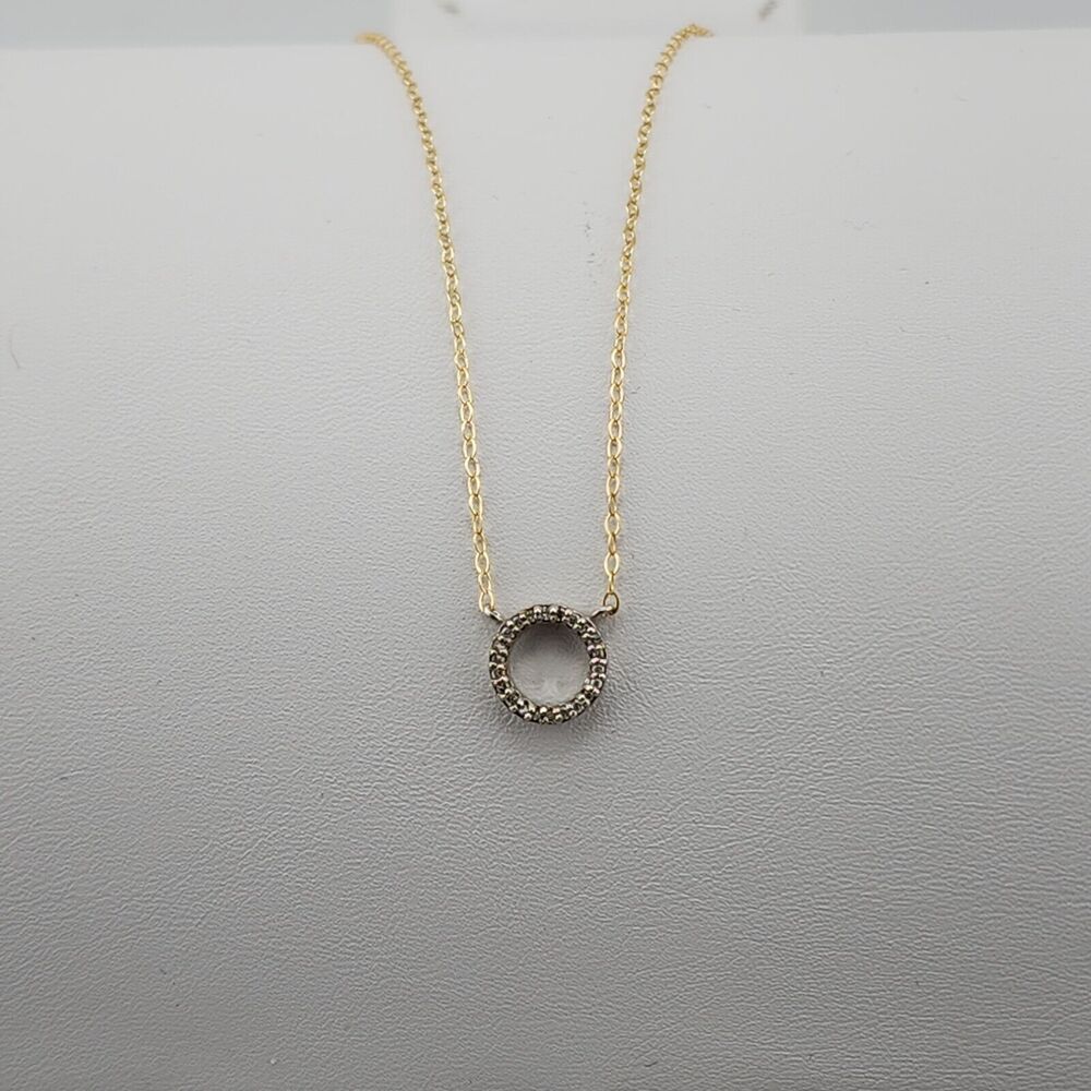 Marc Marcella Diamond Circle Pendant Necklace Gold Plated Sterling Silver 15"
